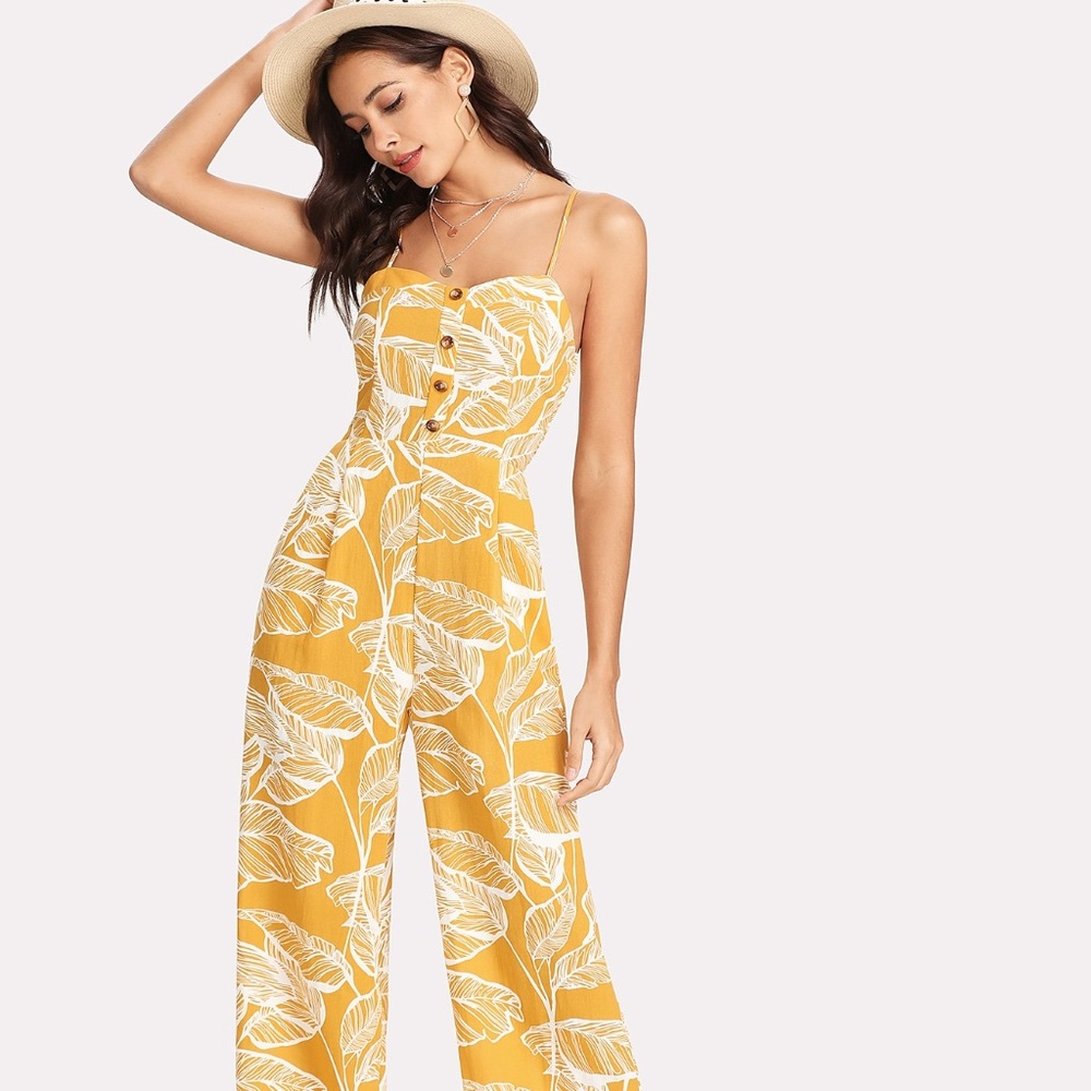 SHEIN Palm Leaf Print Palazzo Jumpsuit